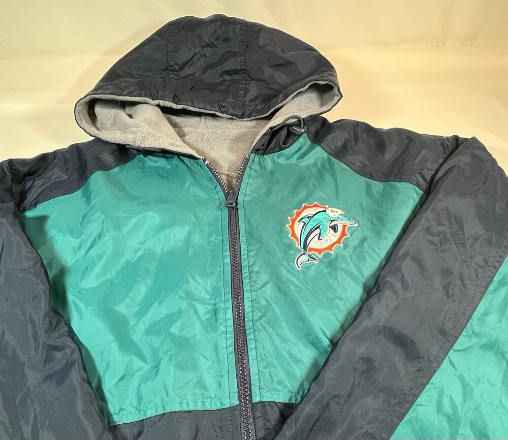 Vintage Miami Dolphins NFL Reversible Jacket Men's Large Teal Navy Fleece